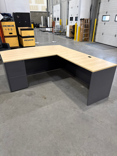 Bow Front L-Shape Desk w/BBF Ped