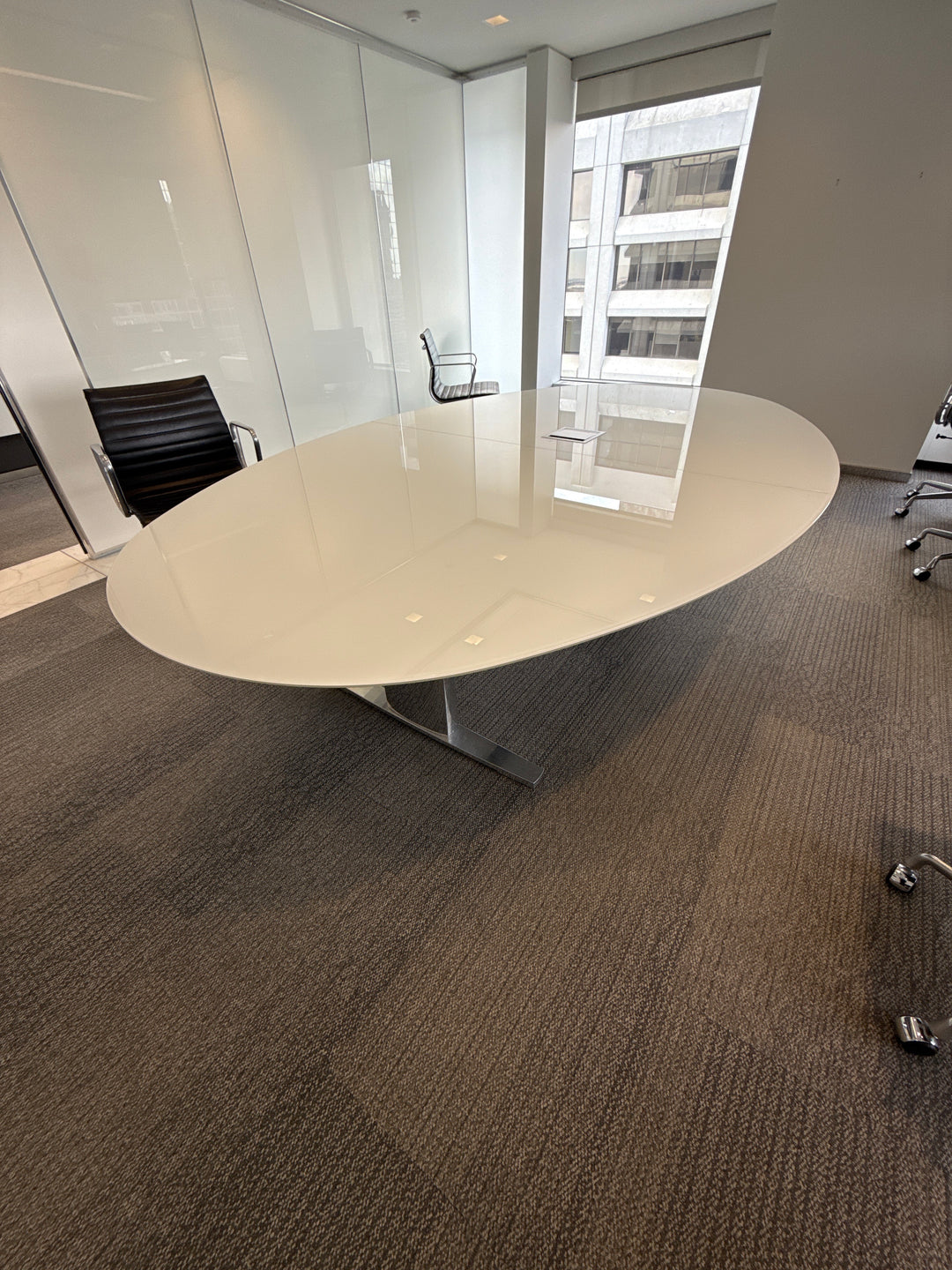 9.5' Oval Glass Top Boardroom Table w/Electrical