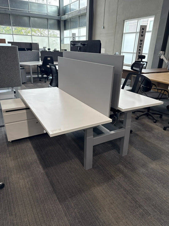 Haworth 2-Person Double Sided Electronic Sit Stand Workstation w/Lateral Cabinet