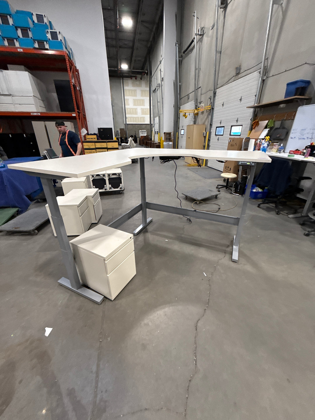 Haworth L-Shape Electronic Sit Stand Desk w/BF Ped