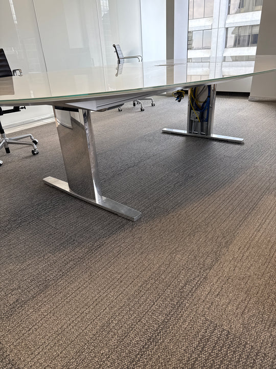 9.5' Oval Glass Top Boardroom Table w/Electrical