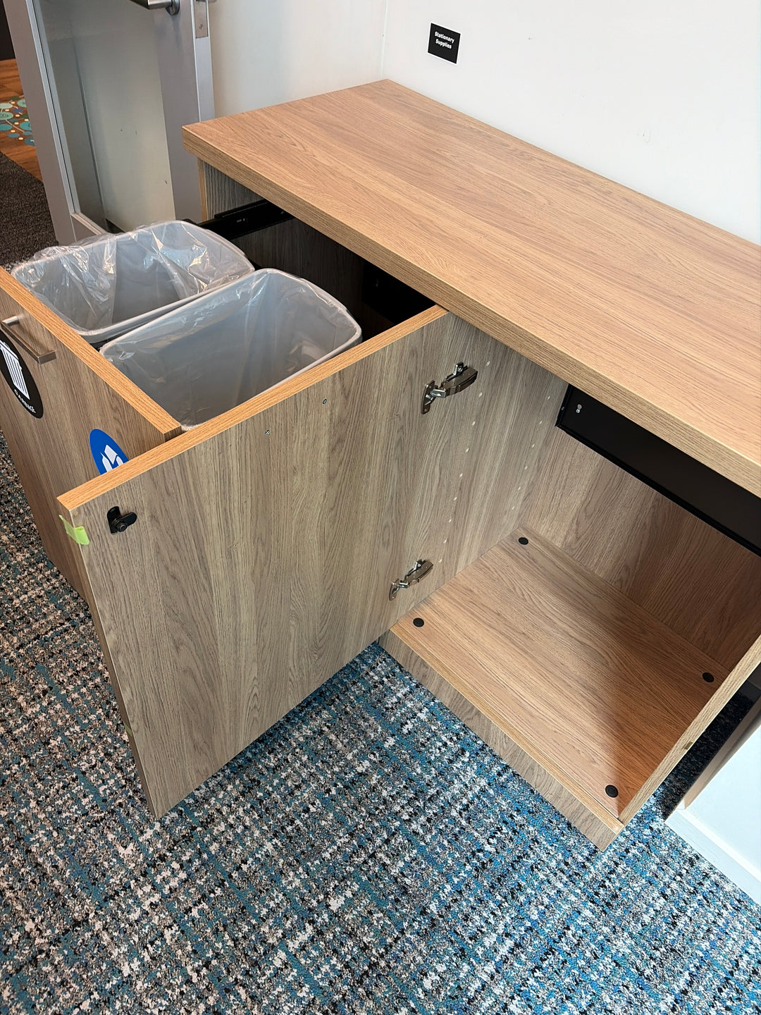Wooden Garbage/Recycling Credenza