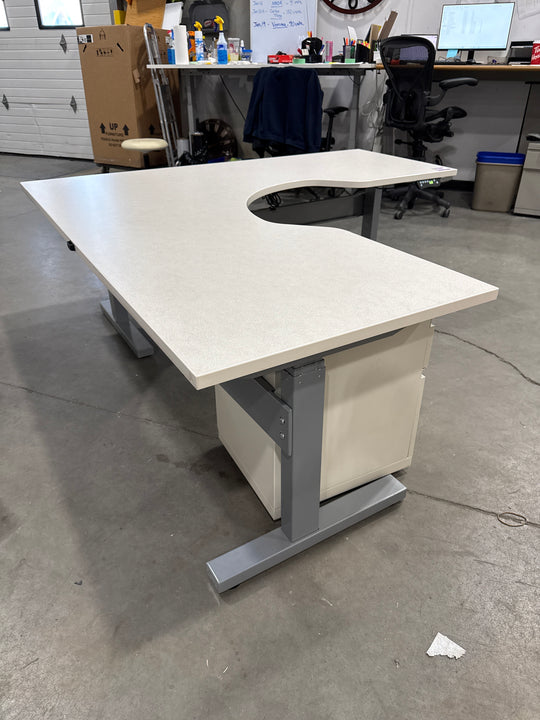 Haworth L-Shape Electronic Sit Stand Desk w/BF Ped