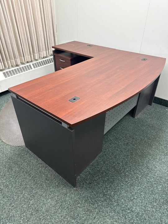 Bow Front L-Shape Desk w/BBF Ped