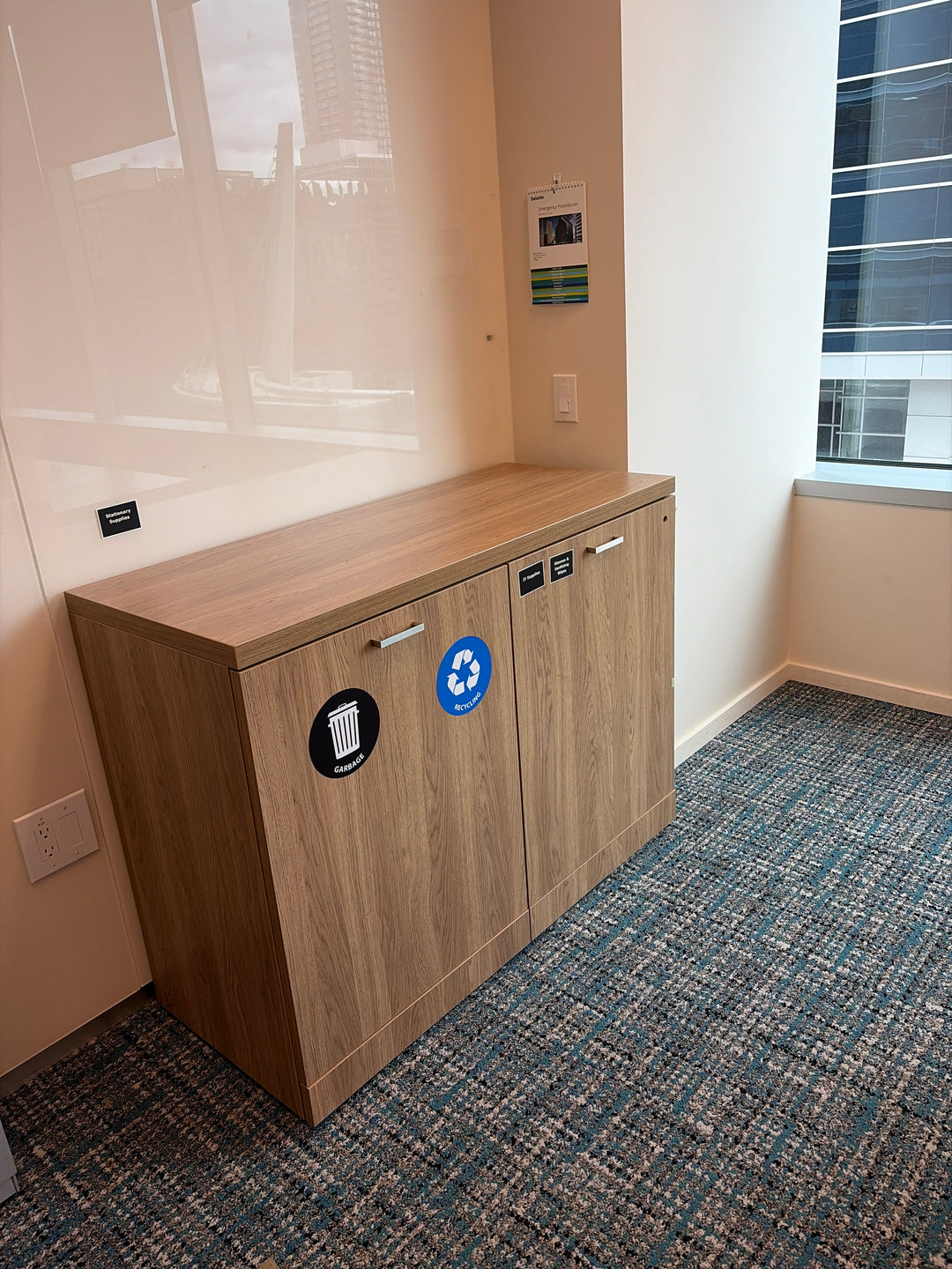 Wooden Garbage/Recycling Credenza