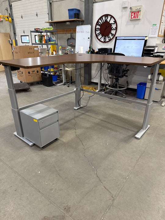 Steelcase L-Shape Electronic Height Adjustable Desk w/BF Ped