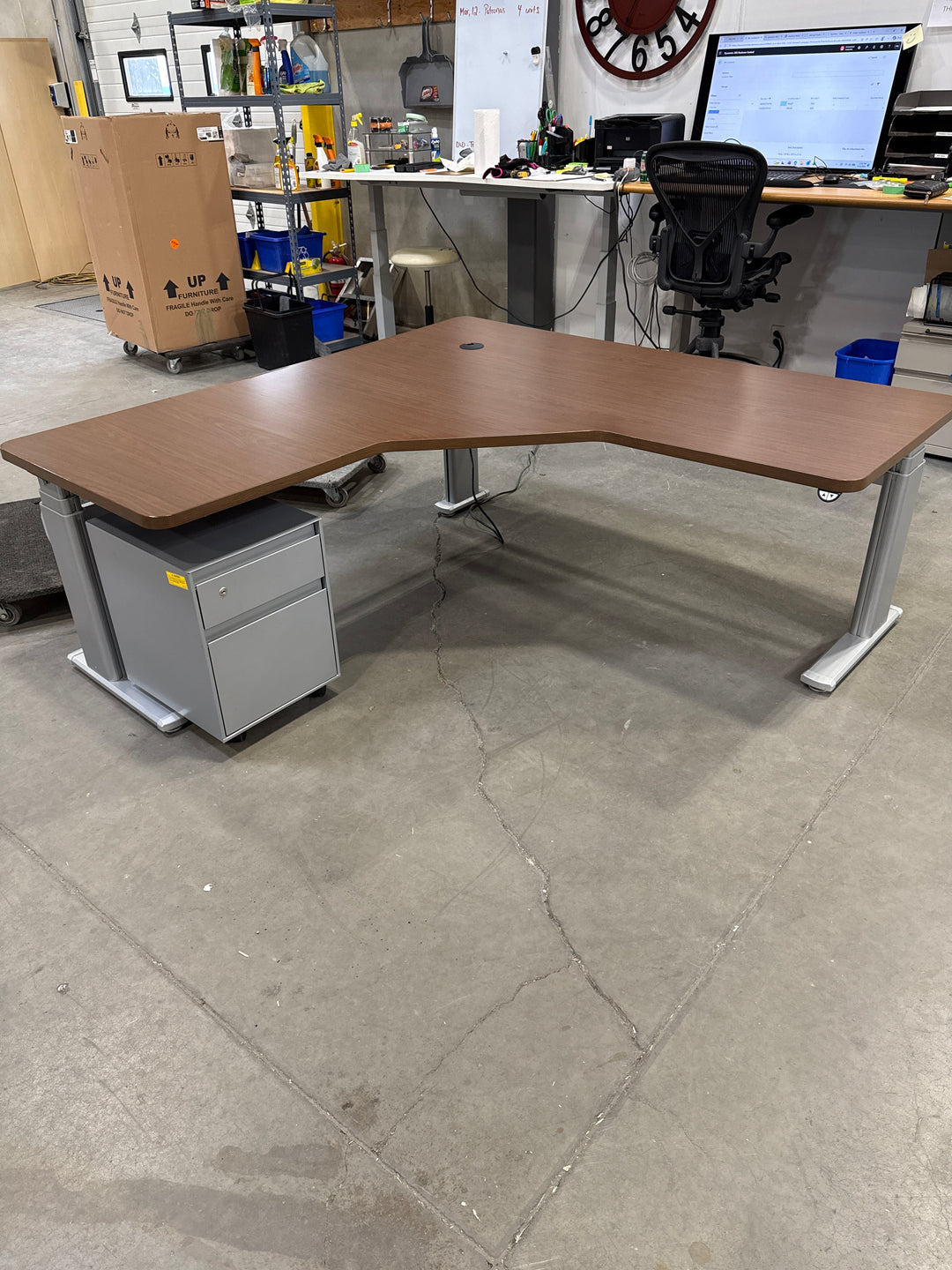 Steelcase L-Shape Electronic Height Adjustable Desk w/BF Ped