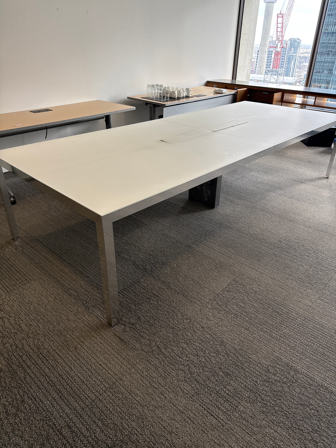 11' Rectangle Glass Top Boardroom Table w/Electrical
