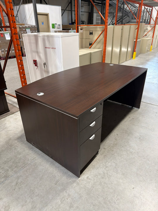 6' Bow Front Straight Desk w/BBF Ped