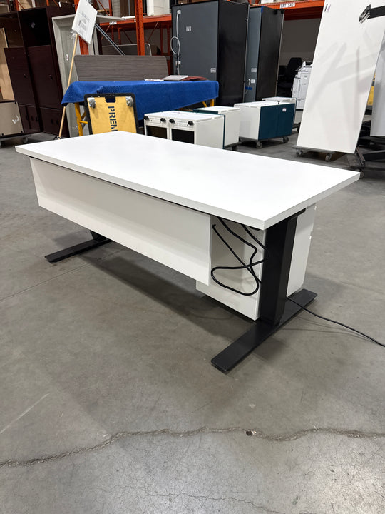 5’ Haworth Electronic Sit Stand Desk w/Modesty Panel and BF Ped