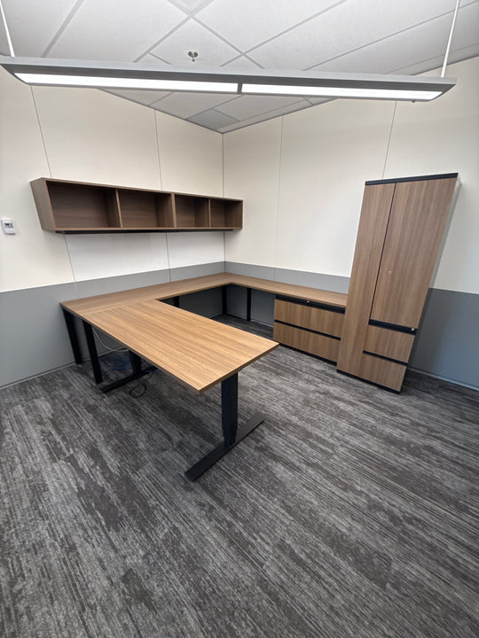 Haworth Executive U-Shape Suite w/Sit Stand, Wall Mount Overhead,Lateral and Combo