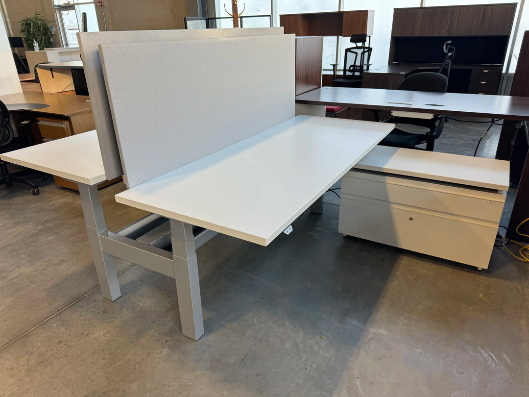 Haworth 2-Person Double Sided Electronic Sit Stand Workstation w/Lateral Cabinet