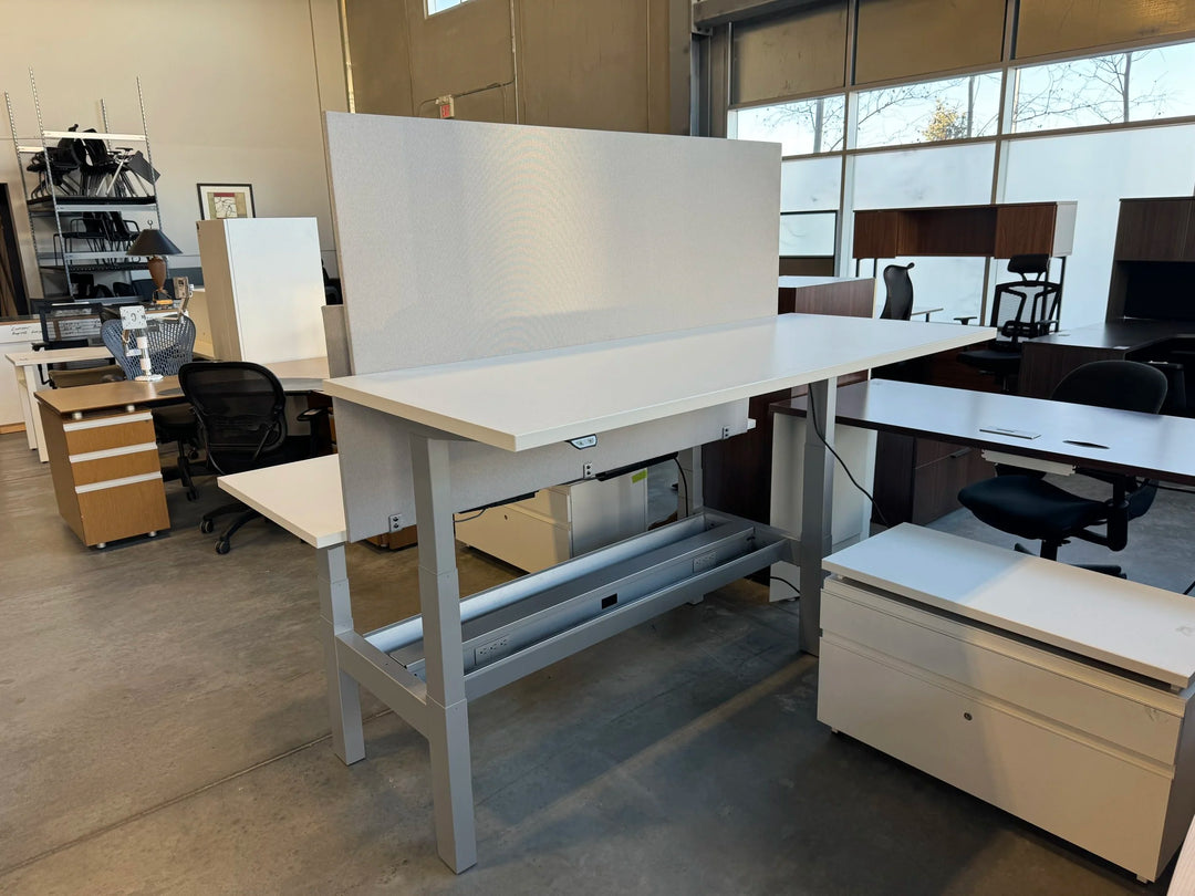 Haworth 2-Person Double Sided Electronic Sit Stand Workstation w/Lateral Cabinet