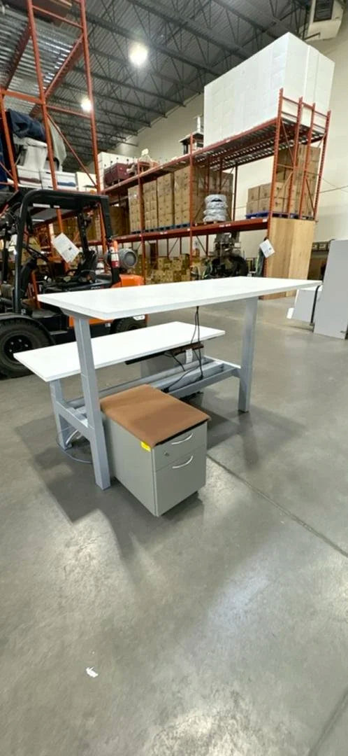 Haworth 2-Person Double Sided Electronic Sit Stand Workstation w/BF Ped