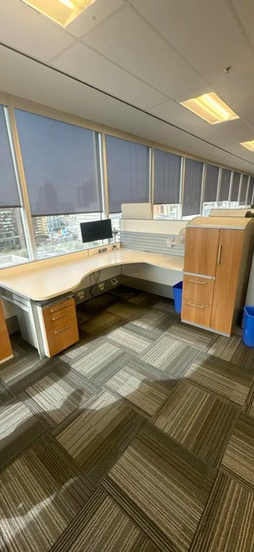 7' x 7' Haworth L-Shape Workstation w/BBF Ped and Storage Tower