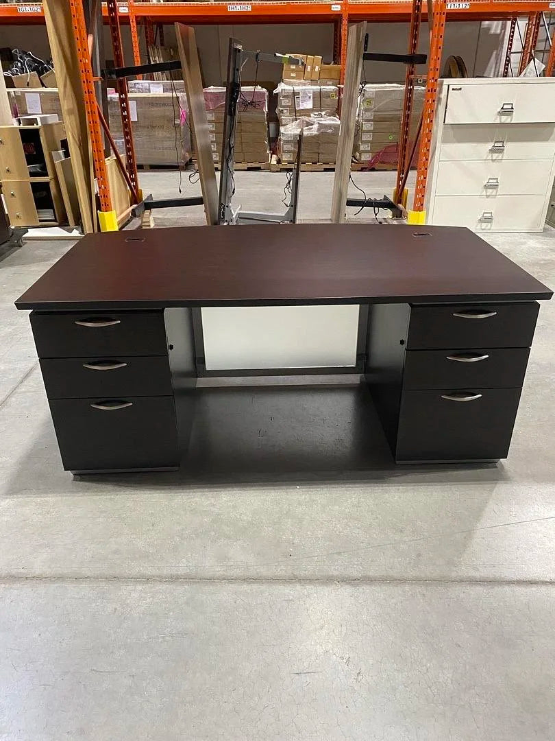 6' Bow Front Straight Desk w/2 BBF Peds