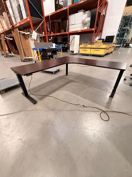 LH L-Shape Electronic Sit Stand Desk w/BF Ped (Surface Damage)