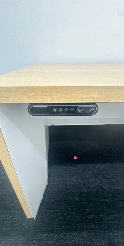 Teknion RH L-Shape Electronic Sit Stand Desk w/Shelf, FF, BBF Ped