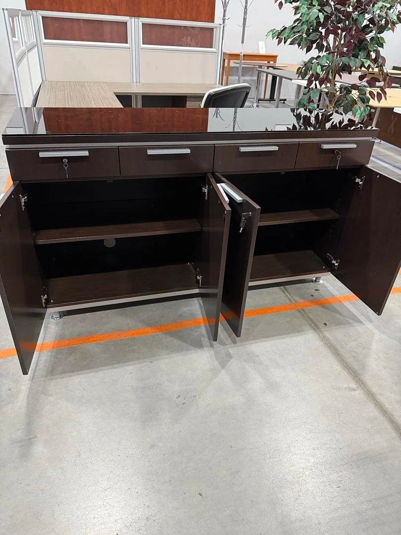 Glass Top 4 Drawer 4 Door Credenza