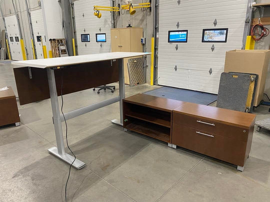 Steelcase L-Shape Electronic Sit Stand Desk w/Lower Credenza (Reversible)