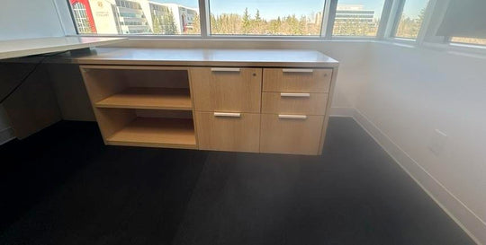 Teknion RH U-Shape Electronic Sit Stand Desk w/Shelf, FF, BBF Ped