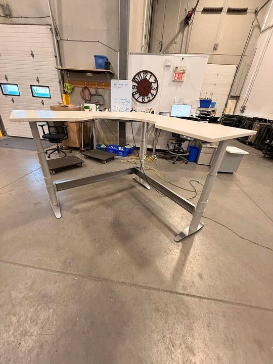 Haworth L-Shape Electronic Sit Stand Desk (Round Legs)