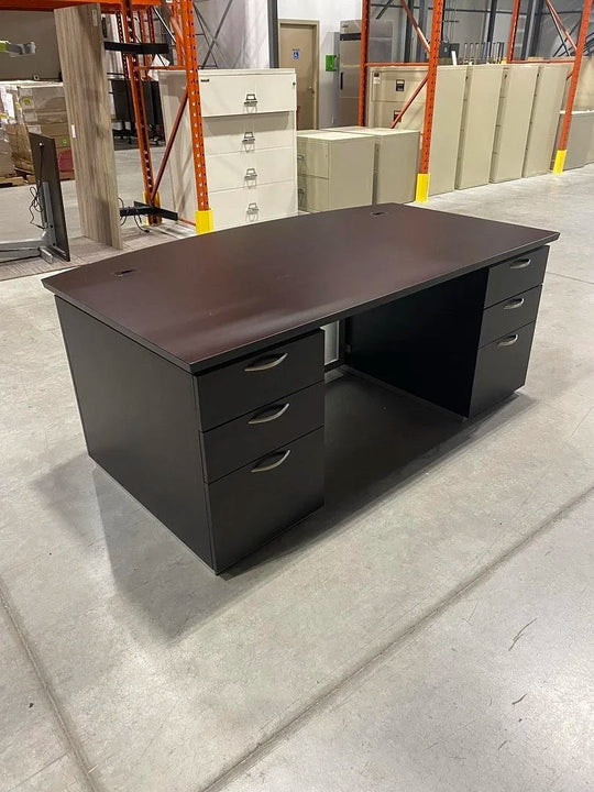 6' Bow Front Straight Desk w/2 BBF Peds