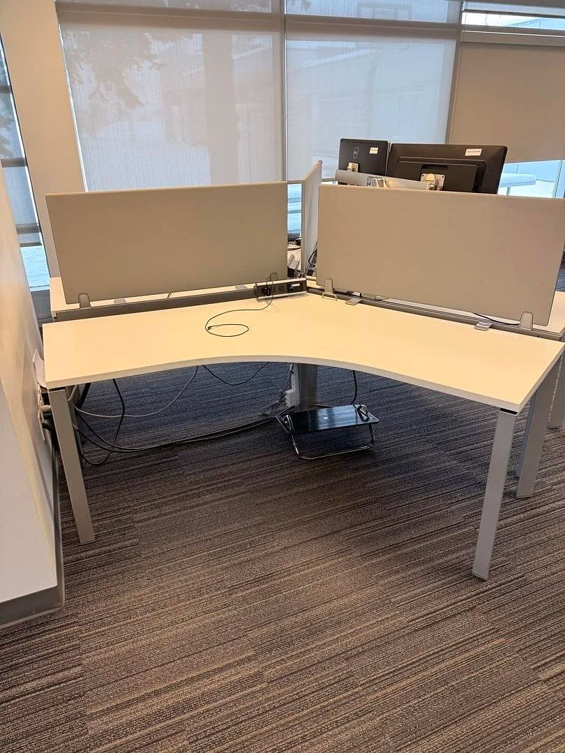 3-Pod Workstation w/120 Degree Surface and Privacy Panels