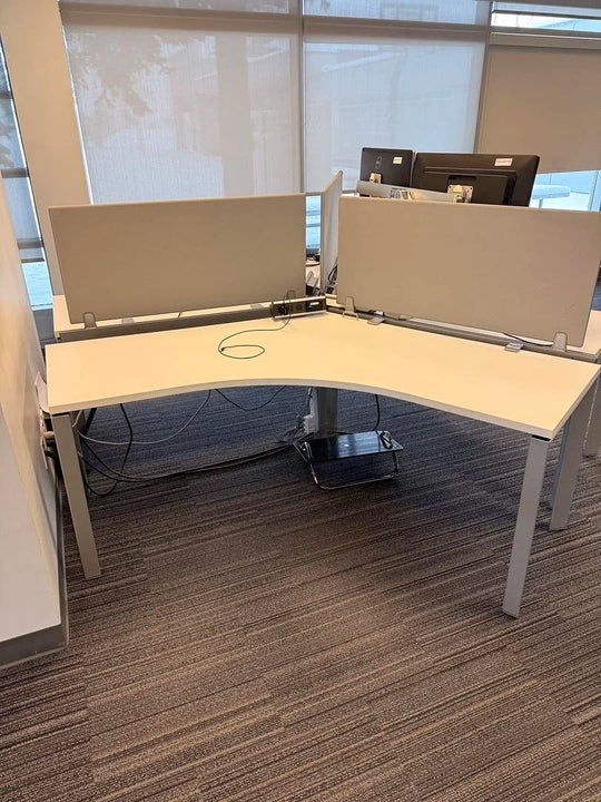 3-Pod Workstation w/120 Degree Surface and Privacy Panels