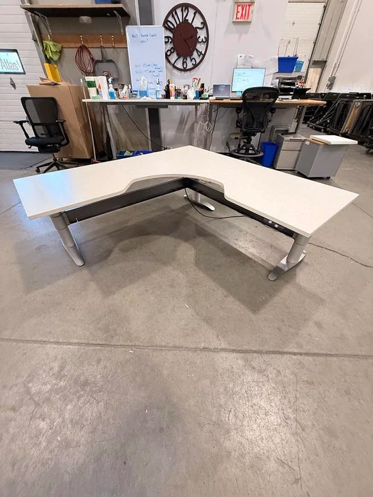 Haworth L-Shape Electronic Sit Stand Desk (Round Legs)
