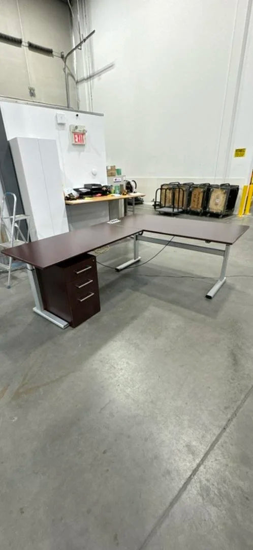 LH L-Shape Electronic Sit Stand Desk w/BBF Ped