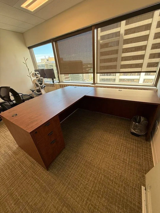 RH Bow Front L-Shape Desk w/BBF Ped