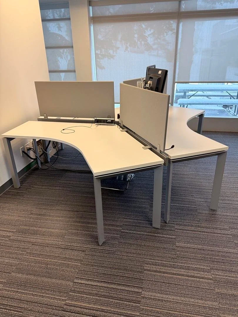 3-Pod Workstation w/120 Degree Surface and Privacy Panels
