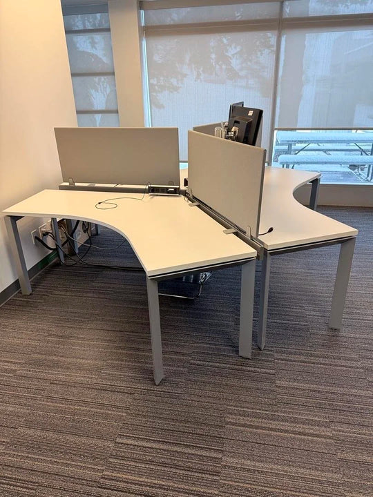 3-Pod Workstation w/120 Degree Surface and Privacy Panels