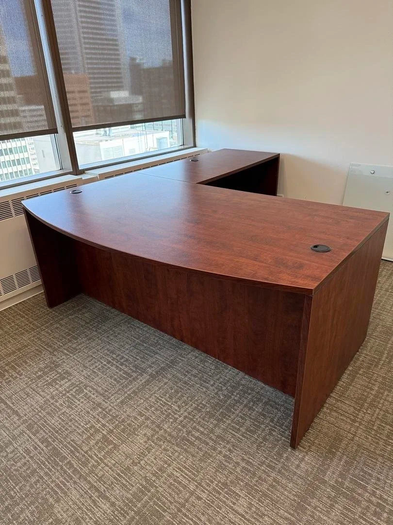 RH Bow Front L-Shape Desk w/BBF Ped