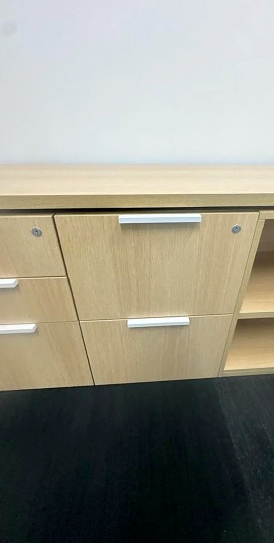 Teknion LH L-Shape Electronic Sit Stand Desk w/Shelf, FF, BBF Ped