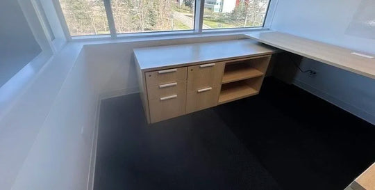 Teknion LH U-Shape Electronic Sit Stand Desk w/Shelf, FF, BBF Ped