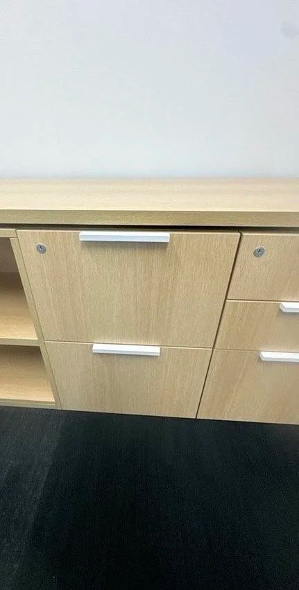 Teknion RH L-Shape Electronic Sit Stand Desk w/Shelf, FF, BBF Ped