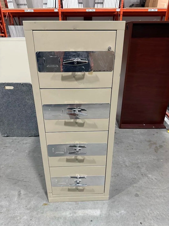 Metal 4-High Vertical Fireproof Cabinet w/Key
