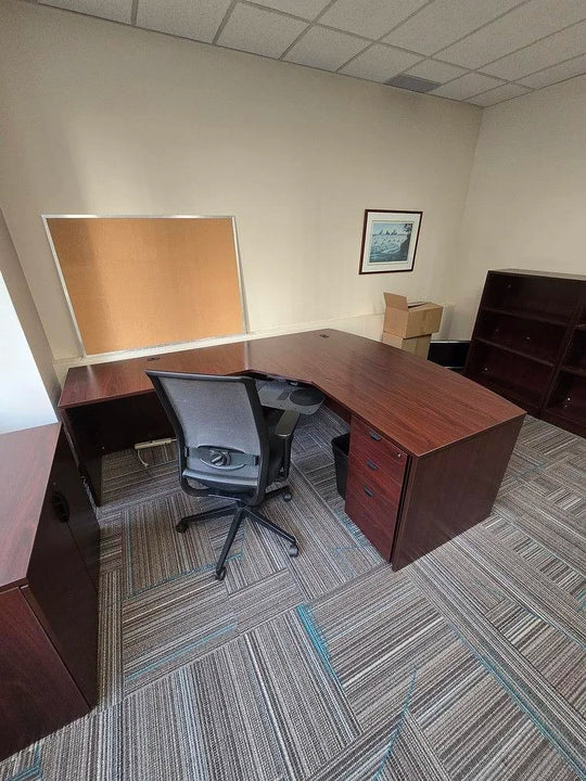 LH Bow Front L-Shape Desk w/BBF Ped