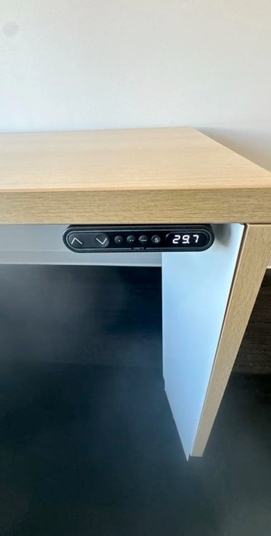 Teknion LH L-Shape Electronic Sit Stand Desk w/FF, BBF Ped