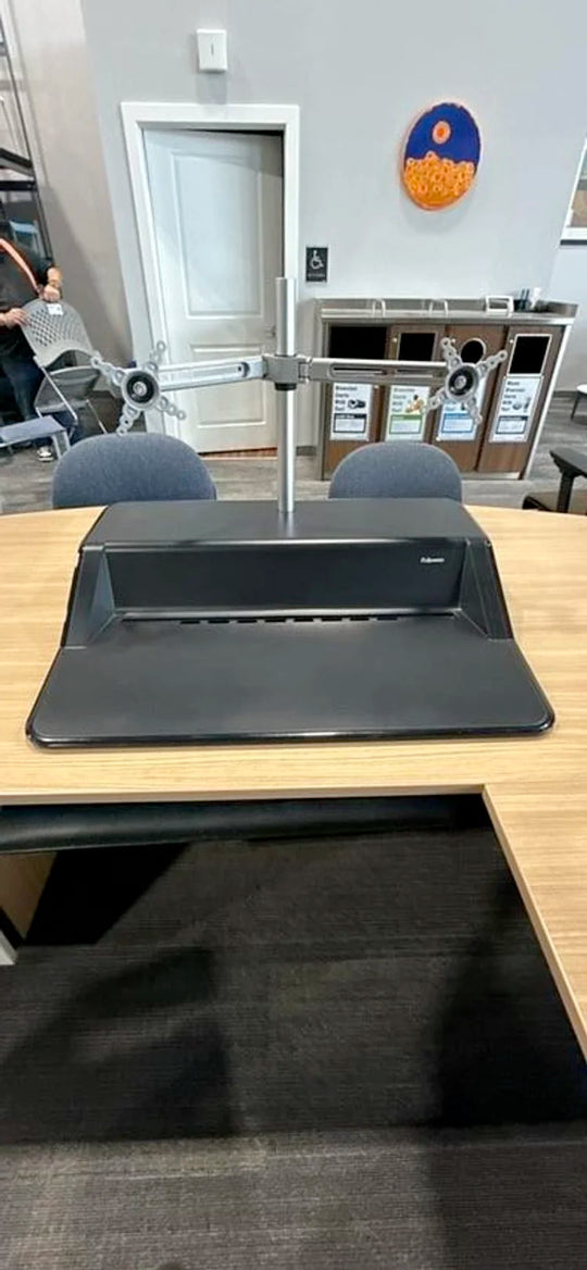 Fellowes Sit Stand Desk Topper w/Dual Monitor Arm