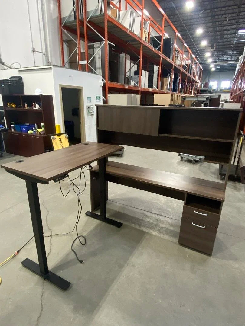 RH L-Shape Electronic Sit Stand Desk w/Hutch, BF Ped