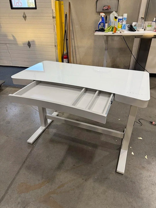 Glass Top Electronic Sit Stand Desk w/Pencil Drawer