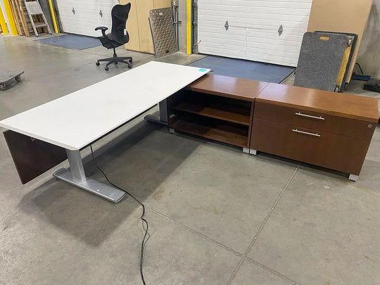 Steelcase L-Shape Electronic Sit Stand Desk w/Lower Credenza (Reversible)