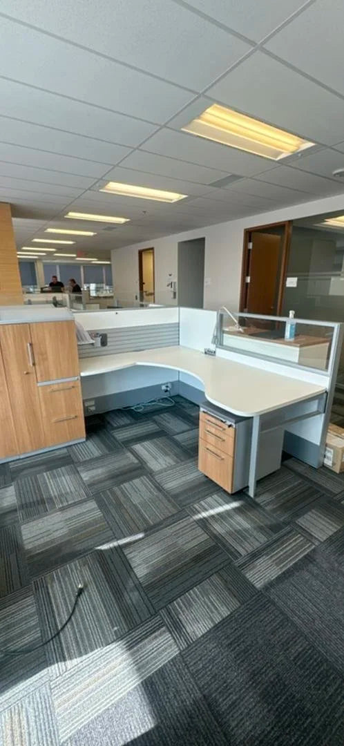 7' x 7' Haworth L-Shape Workstation w/BBF Ped and Storage Tower