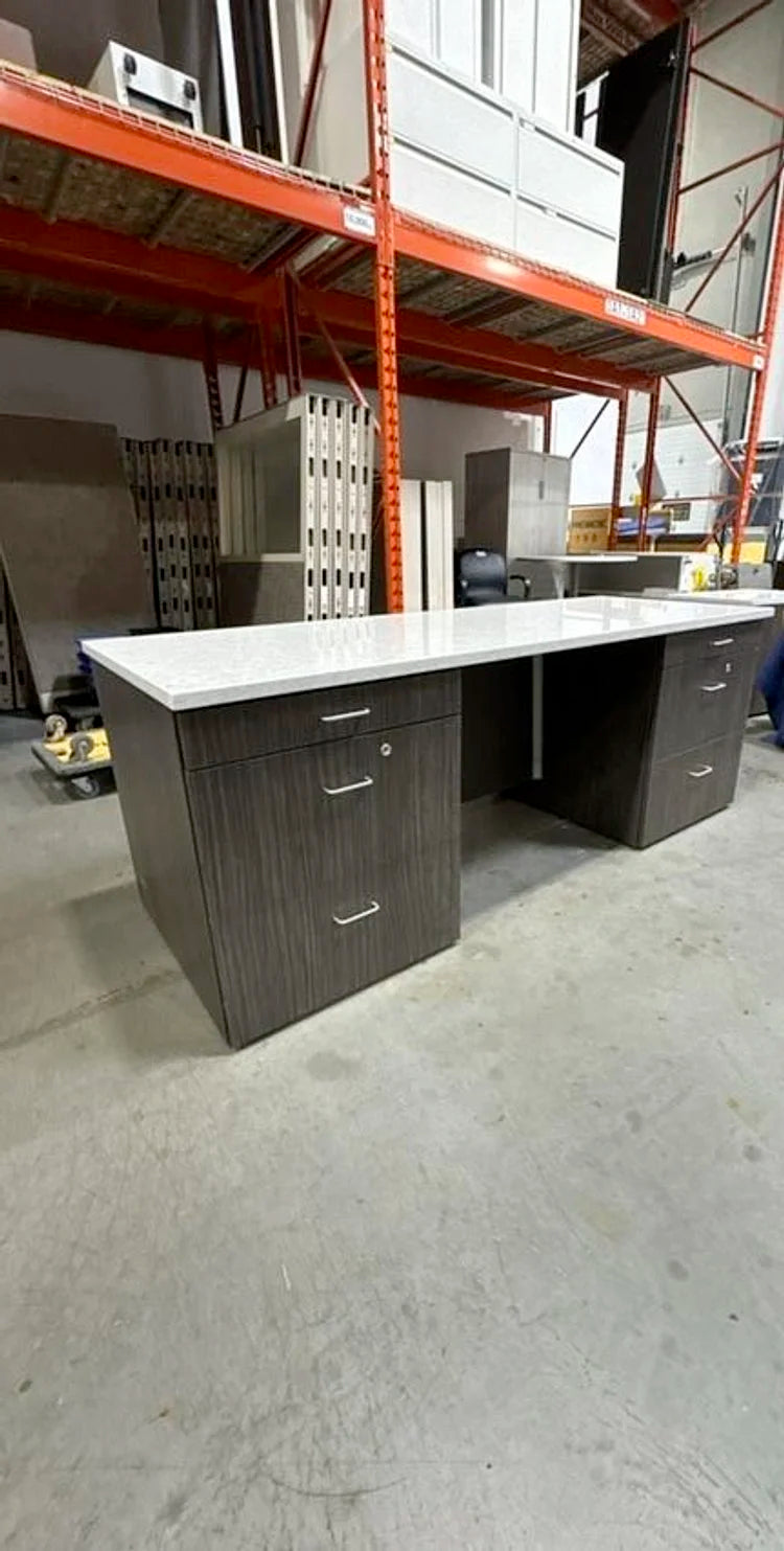 Straight Desk w/2 BBF Peds and Granite Top