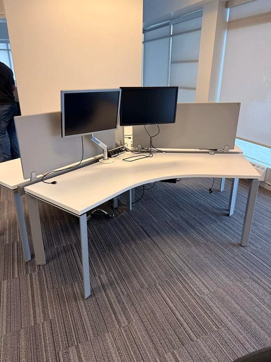 3-Pod Workstation w/120 Degree Surface and Privacy Panels