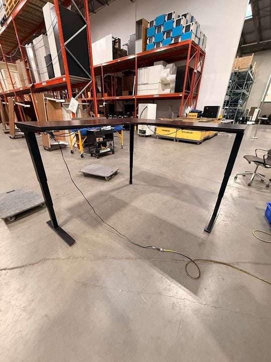 LH L-Shape Electronic Sit Stand Desk w/BF Ped (Surface Damage)