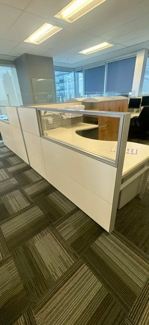 7' x 7' Haworth L-Shape Workstation w/BBF Ped and Storage Tower